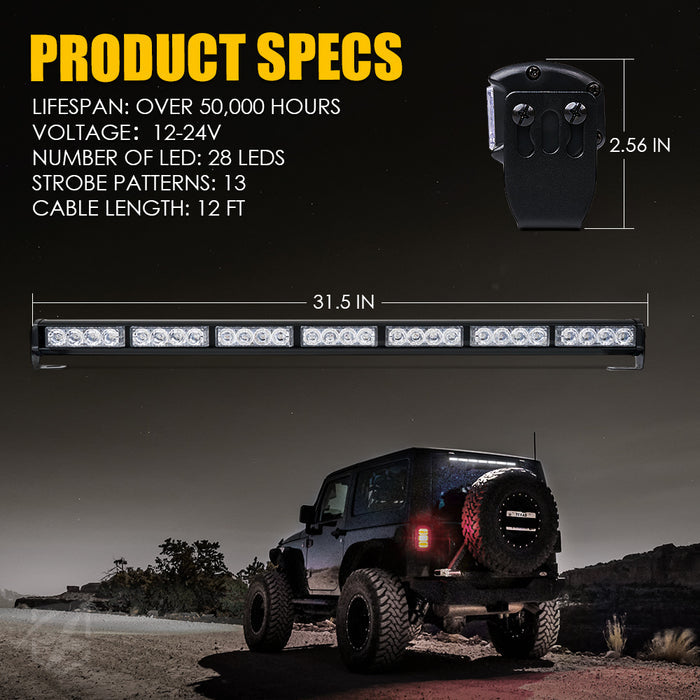 31.5" LED Traffic Advisor Light Bar with Suction Cup Mount