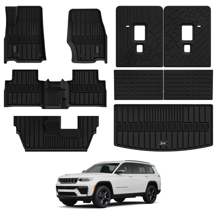 3W Jeep Grand Cherokee L 7 Seat 2021-2027 Custom Floor Mats Thorex™ All-Weather Protection