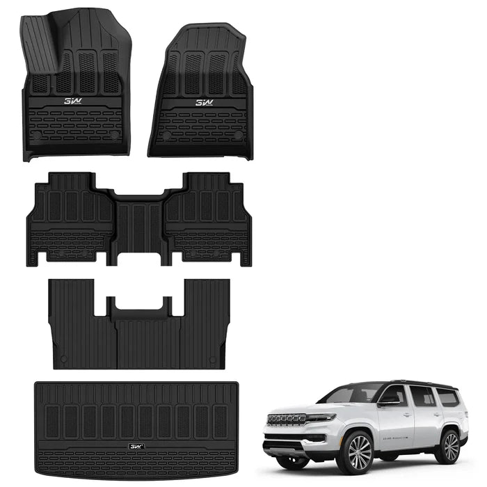 3W Floor Mats & Cargo Liner Fit for Jeep Grand Wagoneer 2022-2025 2026 7 seat, TPE Custom Fit Wagoneer Floor Liner for 1-3 Rows and Trunk Mats Full Set Car Accessories