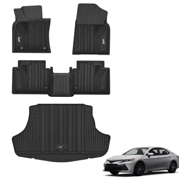 3W Floor Mats & Cargo Liner Fit Toyota Camry 2018-2024 FWD (Not for Hybrid or AWD), TPE All Weather Custom Fit Floor Liner, 1st and 2nd Row and Trunk Mat