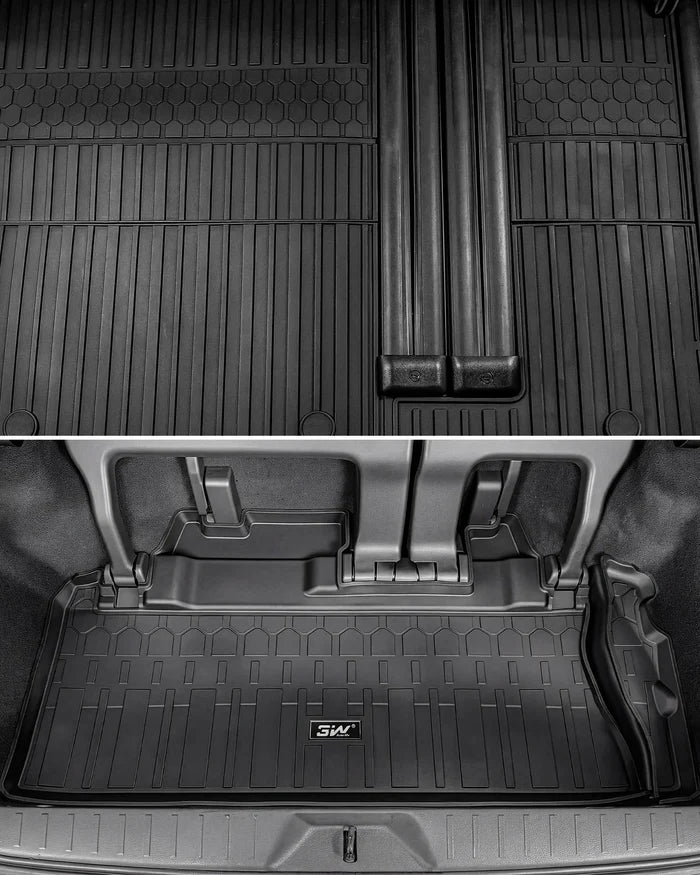 3W Floor Mats & Trunk Mat& Backrest Mats for Toyota Sienna 2021-2026 LE/XLE(Only for 8 Seat), TPE All Weather Custom Fit Floor Liner for Sienna 1st, 2nd and 3rd Row and Cargo Mat, Black, Car Accessories