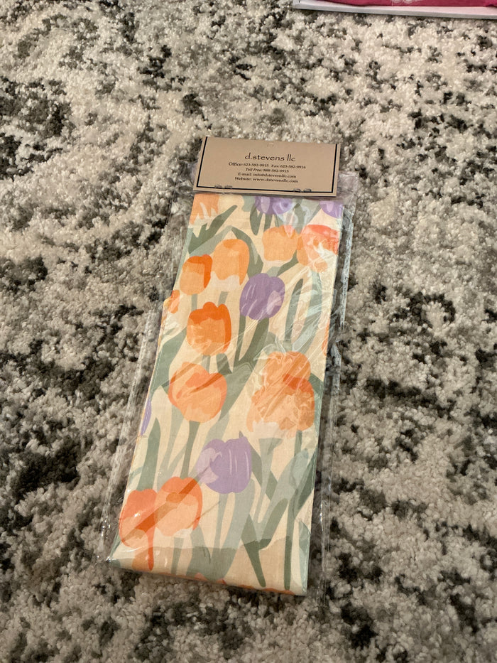 4” x 56“ poplin yellow lavender watercolor tulip check back sash, yellow