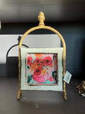 6x10"" Framed Wood Art on Metal Stand with Finial Pink/Red/Yellow Floral