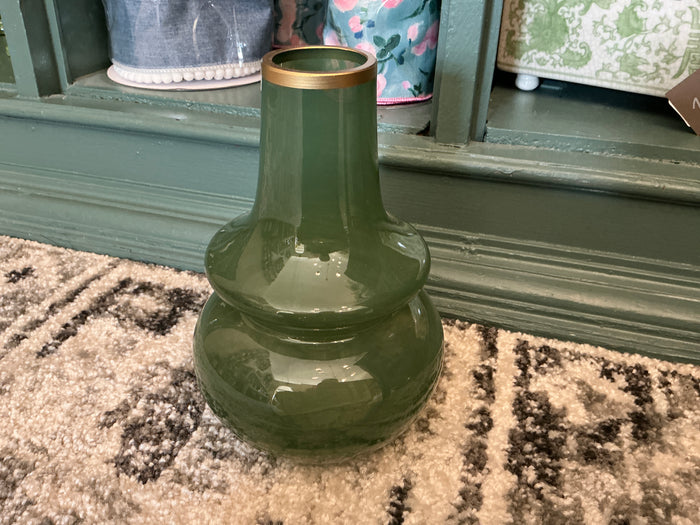 8" Green Bud Vase with Gold Rim