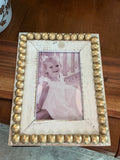 8.5"" Wood Beaded Photo Frame White with Gold 4x6""