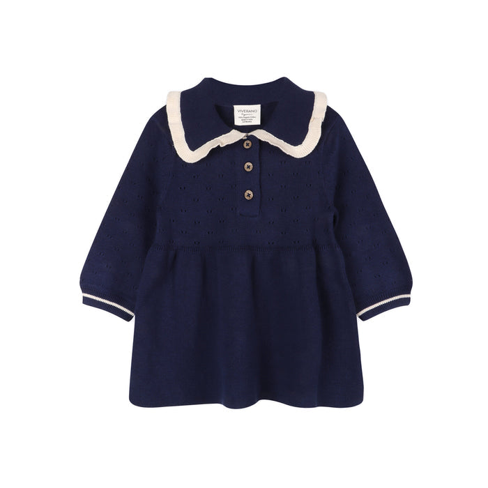 Adeline Ruffle Collar Sweater Knit Baby Dress (Organic Cotton)