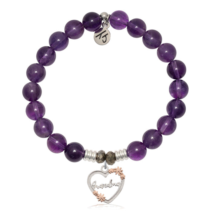 Amethyst Gemstone Bracelet with Heart Grandma Sterling Silver Charm