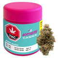 Close-up of the Atomic Marker product label with a bright red and white design featuring cannabis leaf graphics.