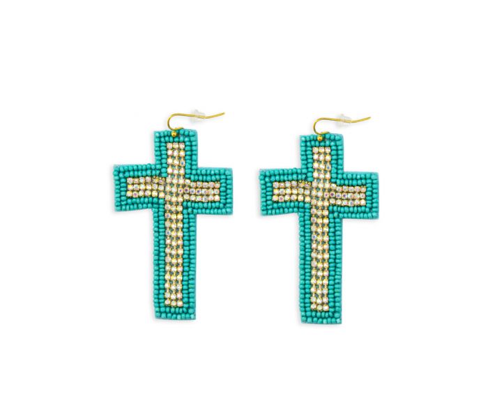 Beaded Cross Dangle Earrings