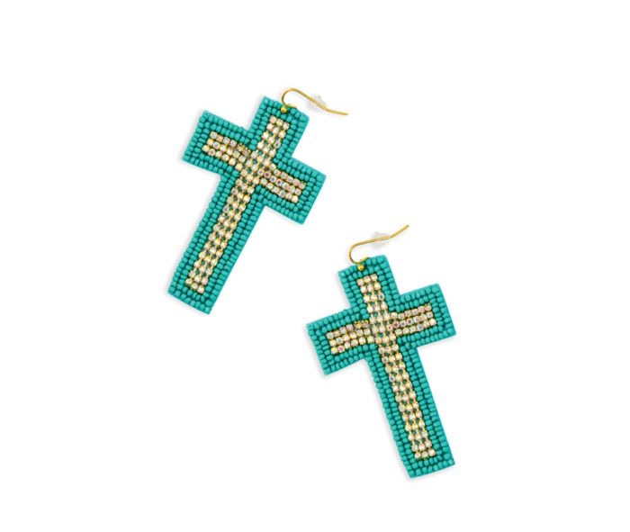 Beaded Cross Dangle Earrings