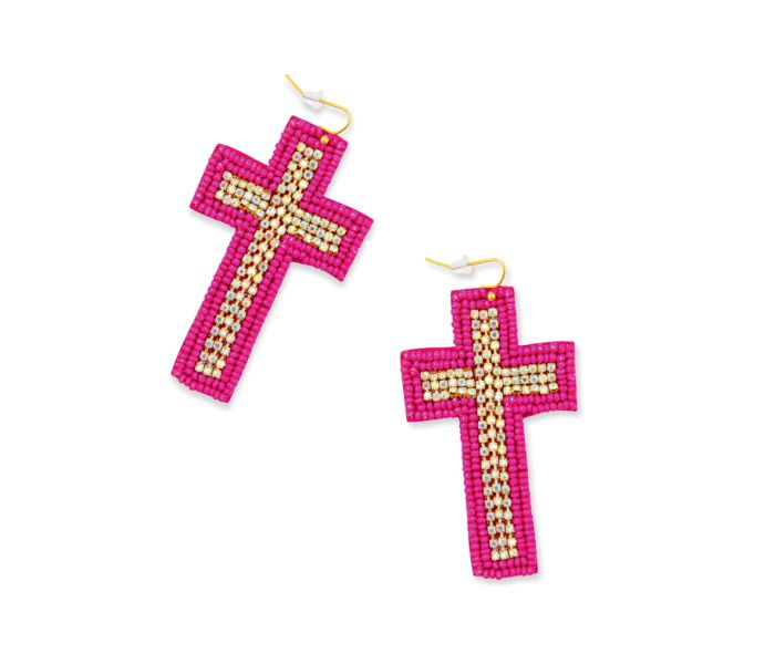 Beaded Cross Dangle Earrings
