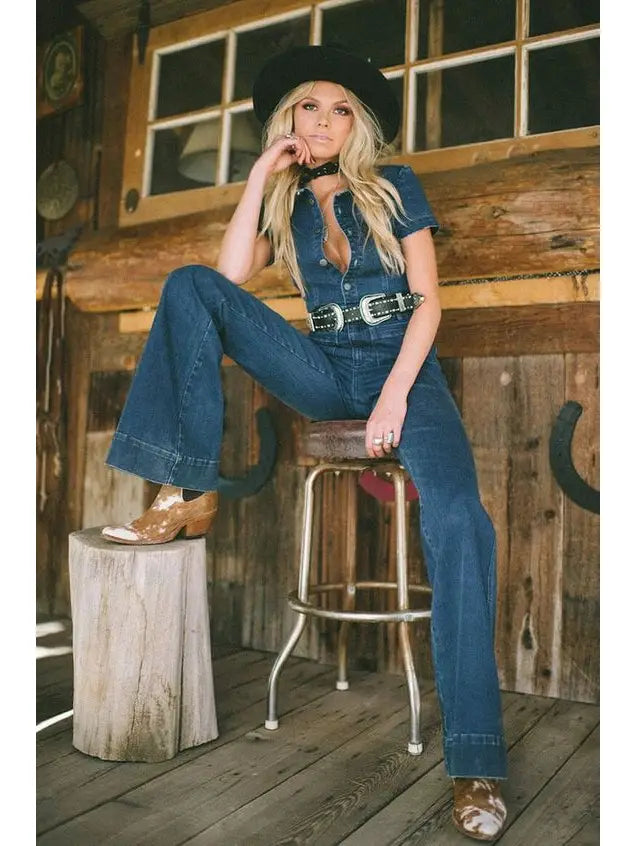 Bella's Bellbottom Denim Jumpsuit