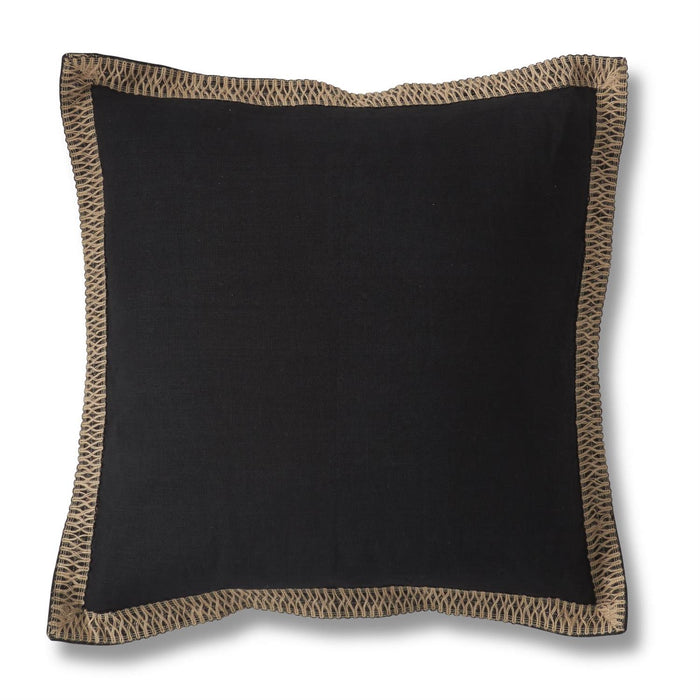 Black Cotton Jute Flange Pillow
