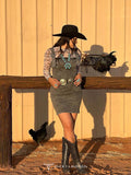 Black Wash Denim Buckle Strap Dress