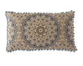 Blue & Cream Embroidered Mandala Pillow with Pom Pom