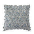 Blue Gray Crest Embroidered Pillow with Pom Pom Trim