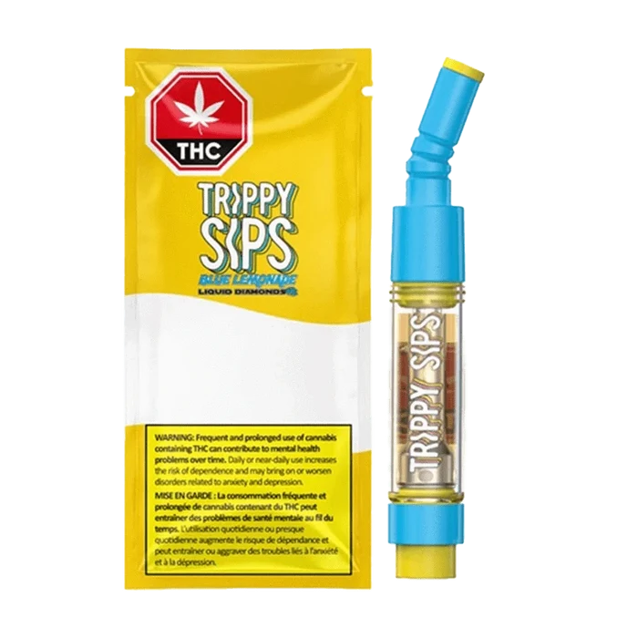 Front view of the Blue Lemonade Liquid Diamond Vape Cartridge, showing a white label and sleek, cylindrical design.