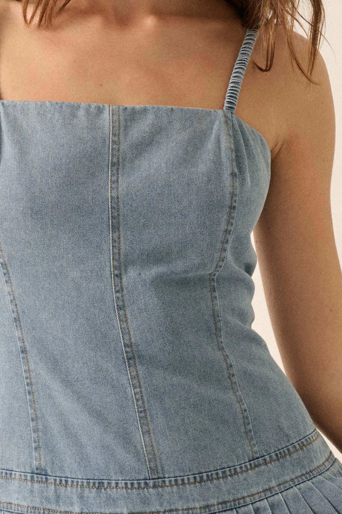Blue Me Away Denim Drop-Waist Cami Mini Dress - ShopPromesa