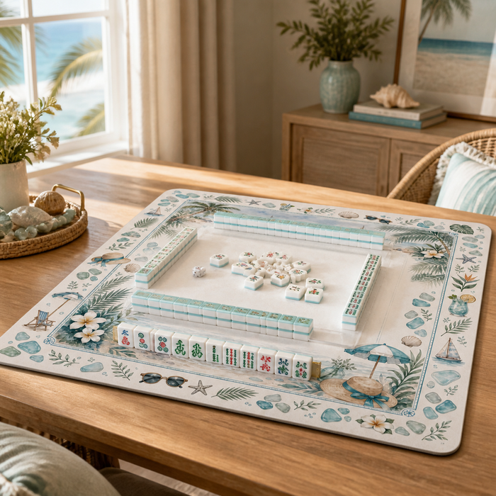Blue Willow Chinoiserie Mahjong Mat lifestyle scene