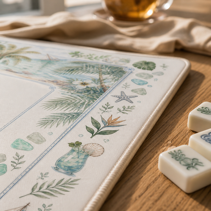 Blue Willow Chinoiserie Mahjong Mat print and edge detail