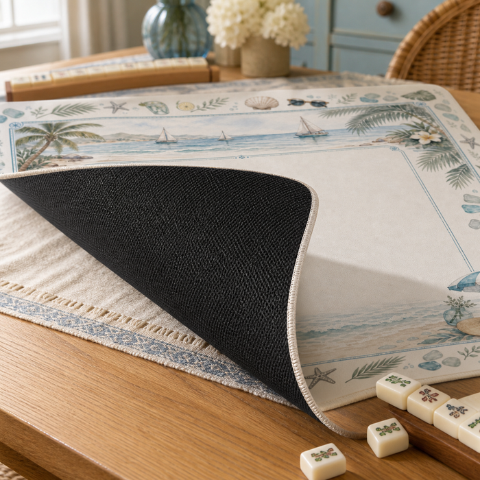 Blue Willow Chinoiserie Mahjong Mat anti-slip backing
