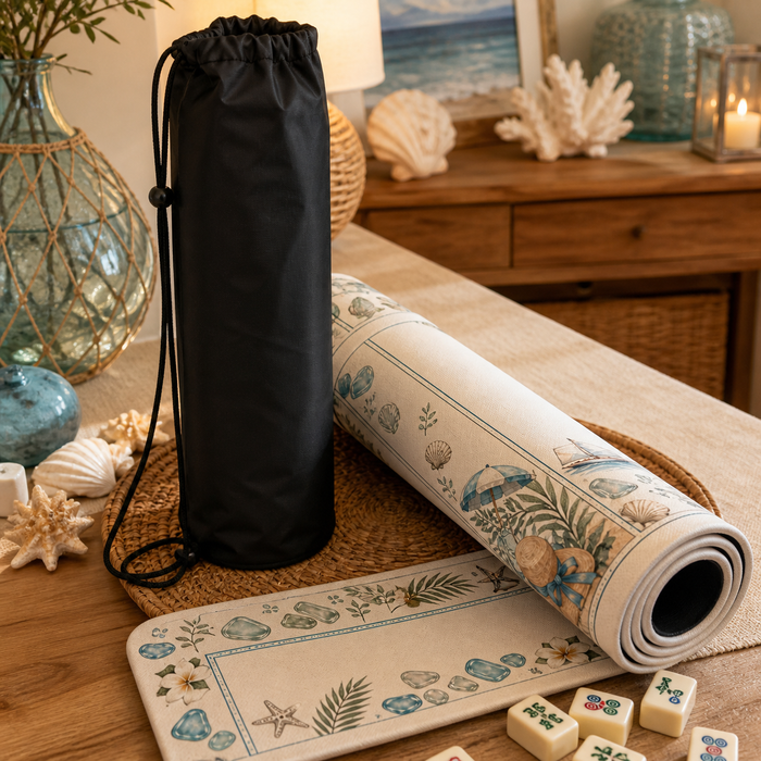 Blue Willow Chinoiserie Mahjong Mat black storage bag