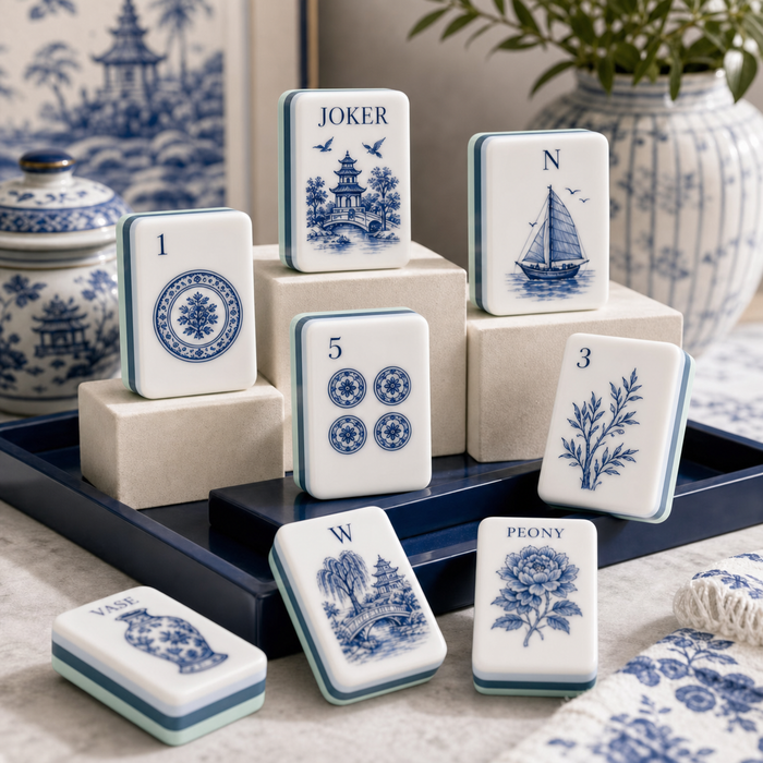 Blue Willow Chinoiserie Mahjong Tile Set - Tile Details