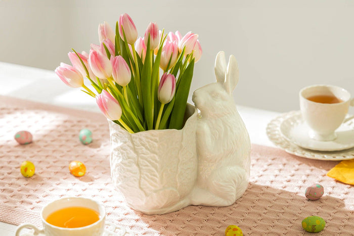 Bunny Figurine 9" Fine Porcelain Vase