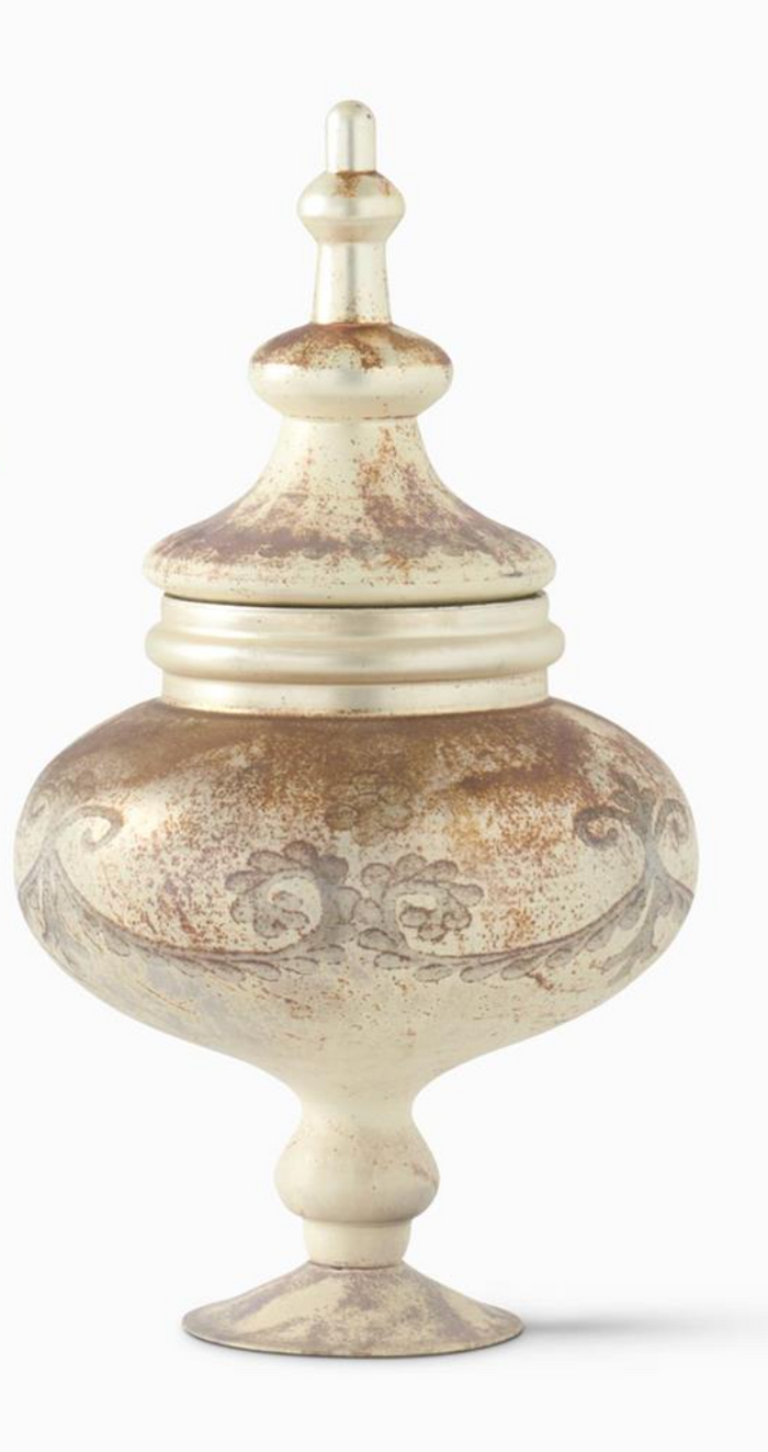 Burnt Champagne Etched Glass Apothecary Jar