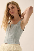 Burst of Blue Floral Jacquard Denim Corset Top - ShopPromesa