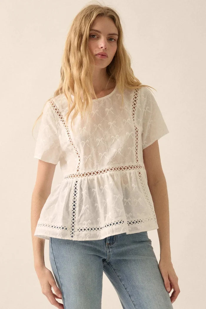 Call Me Angel Bow-Embroidered Babydoll Top - ShopPromesa