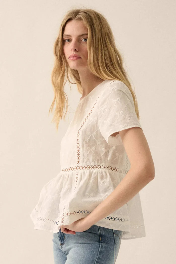 Call Me Angel Bow-Embroidered Babydoll Top - ShopPromesa