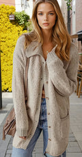 Cardigan boutonné à col et épaules tombantes *