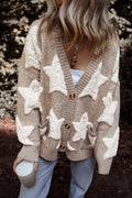 Cardigan pull texturé kaki à motif d'étoiles en sherpa avec poches-A WOMAN WE LOVE