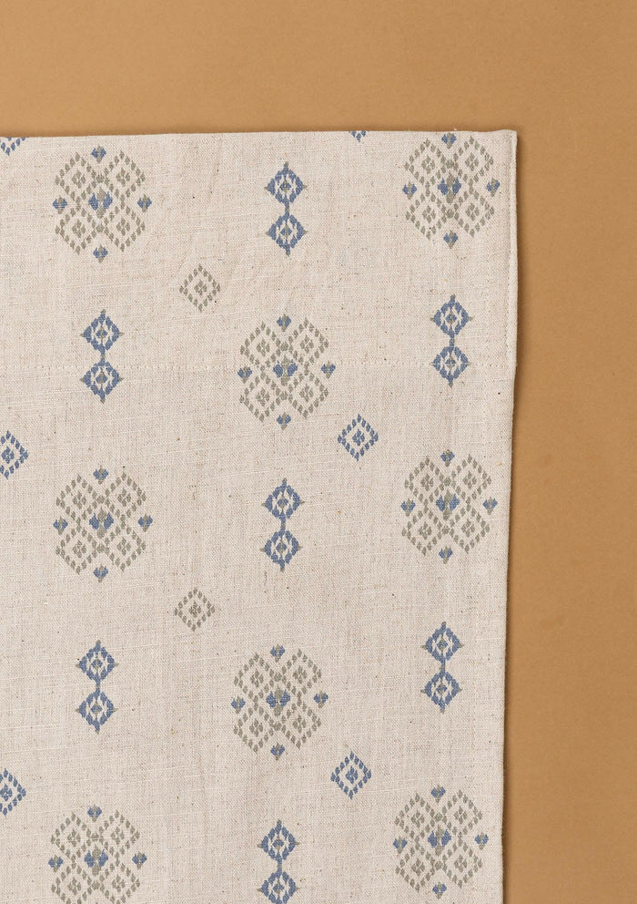 Casara Green Geometric Printed 100% Cotton Linen Curtain For Living Room | Light Reduction - Single Piece