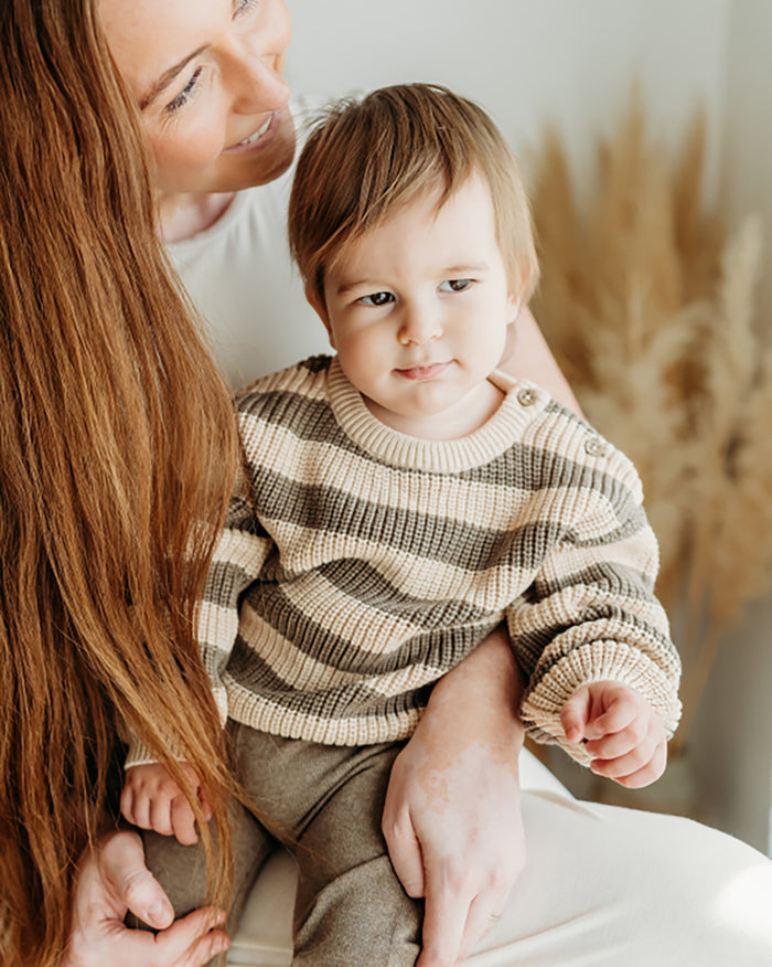 Casey Stripe Chunky Sweater Knit Baby Pullover (Organic Cotton)