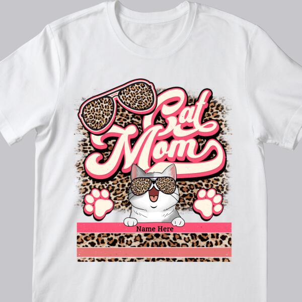 Cat Mom - Leopard Retro Style - Personalized Cat T-shirt