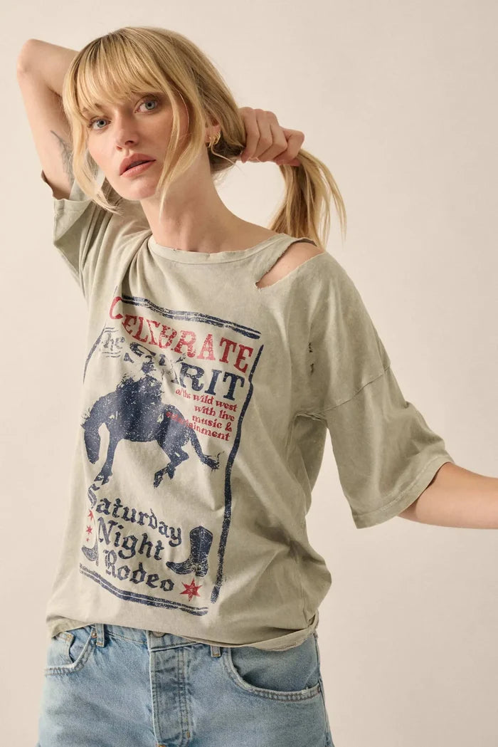 Celebrate the Spirit Slashed Western Graphic Tee - ShopPromesa