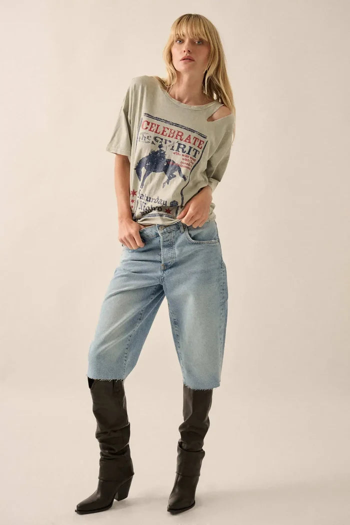 Celebrate the Spirit Slashed Western Graphic Tee - ShopPromesa