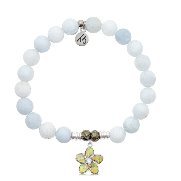 Celestine Stone Bracelet with Flower of Positivity Sterling Silver Charm