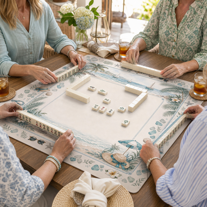Coastal Mahjong Mat game night scene