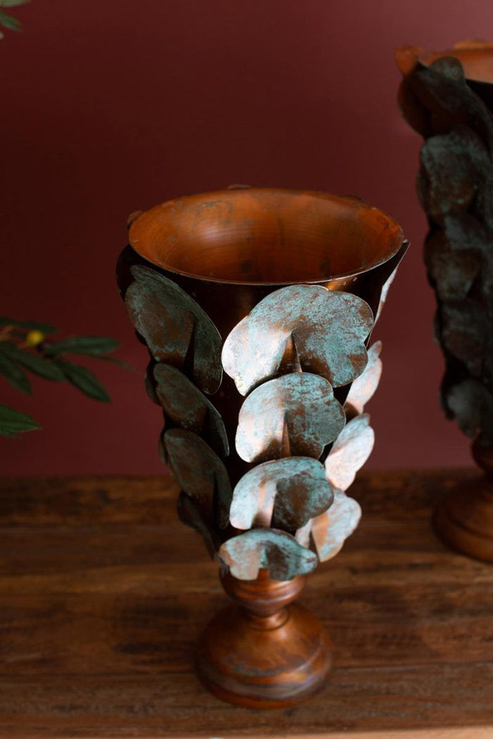 Copper Patina Lotus Leaf Vase