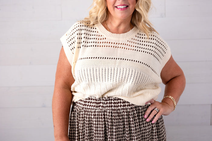 Cream Crochet Sleeveless Sweater