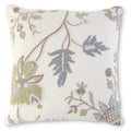 Cream Pillow with Blue Pink & Tan Hand Embroidered Floral