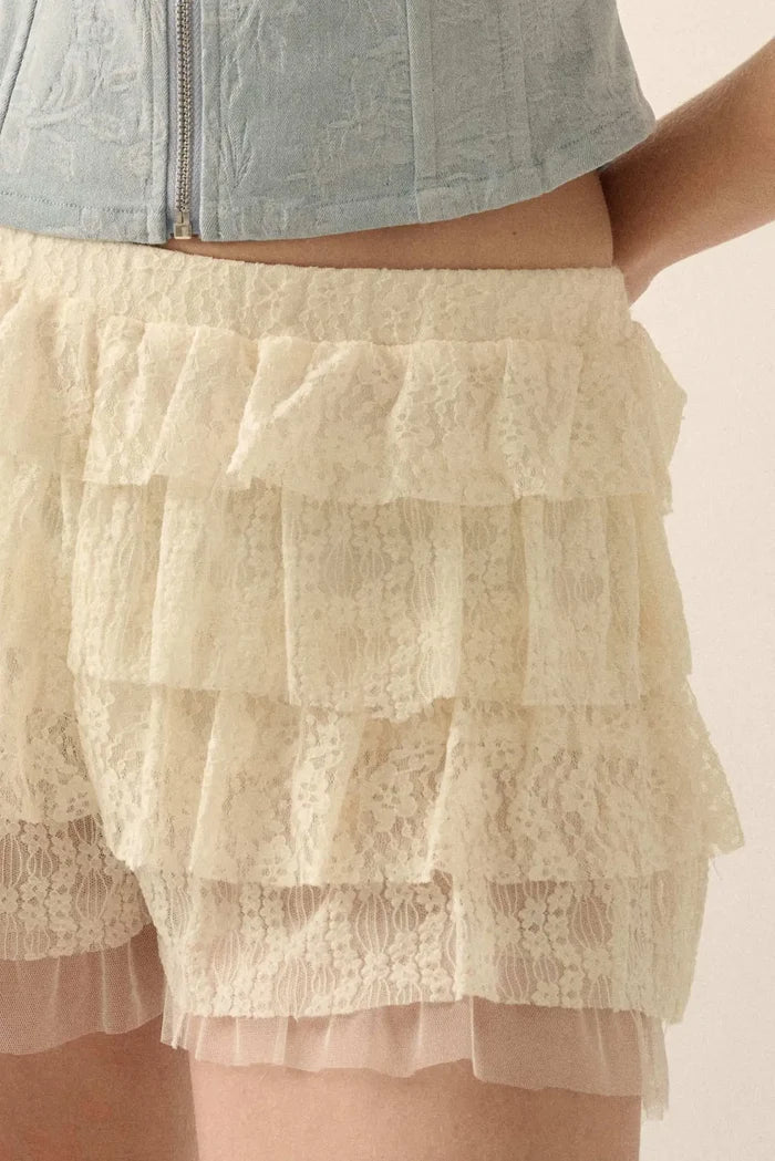 Dolly Dear Ruffled Lace and Mesh Bloomer Shorts - ShopPromesa