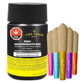 A close-up of the Drippyz Multipack Infused Pre Rolled 5 x 0.5 g, showing colorful pre-rolls against a black background with product information.
