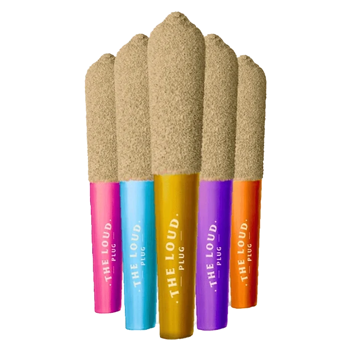 A close-up shot of the Drippyz Multipack Infused Pre Rolled 5 x 0.5 g, showing five colorful, cylindrical cartridges against a neutral background.