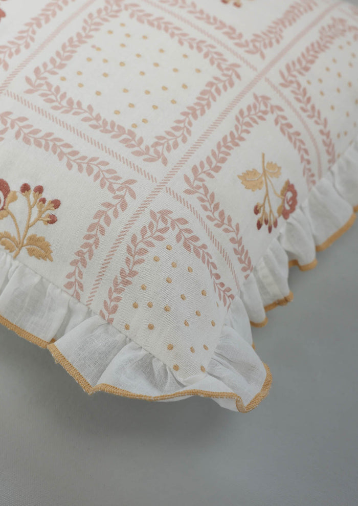Elora Pink Embroidered 100% Cotton Cushion Cover For Sofa