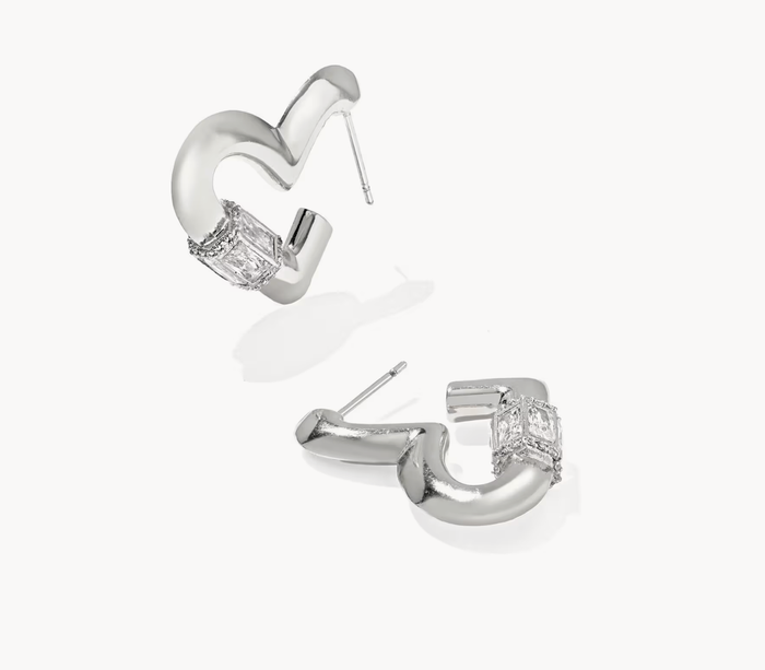 Emery Heart Rhod Metal White CZ Hoop Earrings Kendra Scott