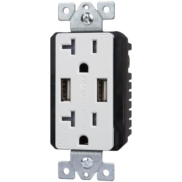 Enerlites 62001-TR2USB-CC-W Interchangeable Face Plate (Dual Usb 4.8a, Duplex Receptacle 20a) - Ready Wholesale Electric Supply and Lighting